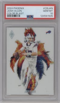 Josh Allen from the 2024 Panini Phoenix set graded by PSA and given an overall grade of 10.
