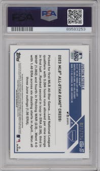 Justin Steele from the 2023 Topps Chrome Update set featuring a X-Fractor parallel graded by PSA and given an overall grade of 10.
