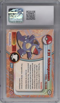 Nidoqueen from the 1999 Pokemon set featuring a Rainbow Foil parallel graded by CSG and given an overall grade of 9.
