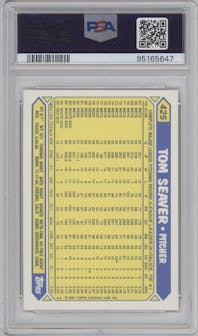 Tom Seaver from the 1987 Topps set featuring a Tiffany parallel graded by PSA and given an overall grade of 10.