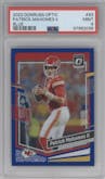Patrick Mahomes II from the 2023 Donruss Optic set featuring a Blue parallel graded by PSA and given an overall grade of 9.