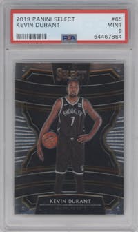 Kevin Durant from the 2019-20 Panini Select set graded by PSA and given an overall grade of 9.