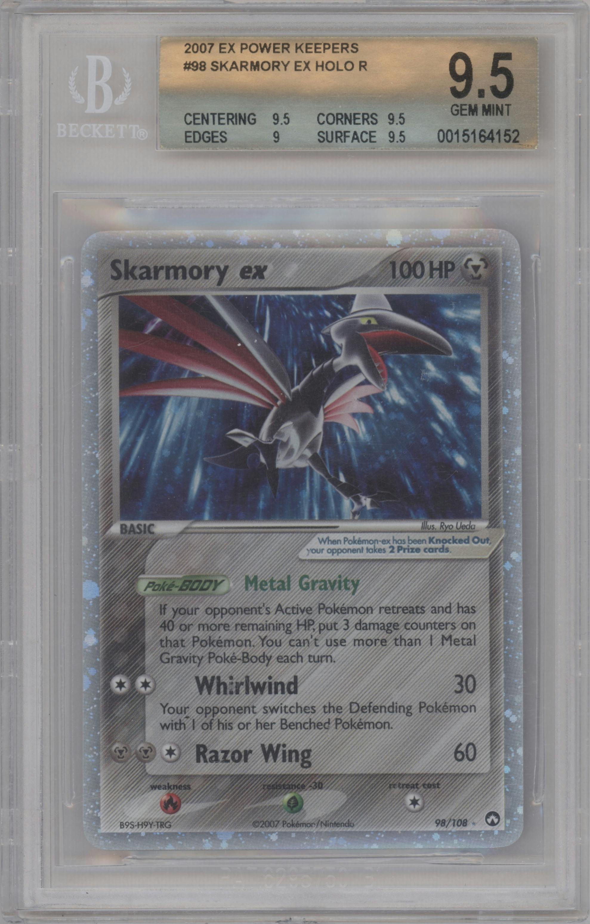 Skarmory ex from the 2007 Pokemon EX set graded by Beckett and given an overall grade of 9.5.