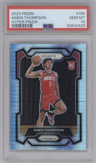 Amen Thompson from the 2023-24 Panini Prizm set featuring a Hyper Prizm parallel graded by PSA and given an overall grade of 10.