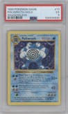 Poliwrath from the 1999 Pokemon set graded by PSA and given an overall grade of 5.