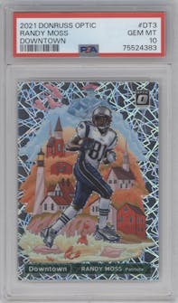 Randy Moss from the 2021 Panini Donruss Optic set graded by PSA and given an overall grade of 10.
