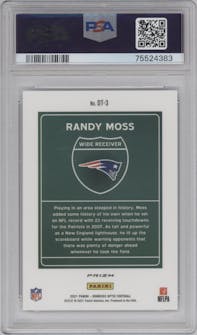 Randy Moss from the 2021 Panini Donruss Optic set graded by PSA and given an overall grade of 10.