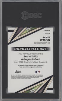 James Wood from the 2022 Bowman’s Best   set featuring a Refractor  parallel graded by SGC and given an overall grade of 10.