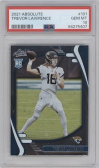 Trevor Lawrence from the 2021 Panini Absolute set graded by PSA and given an overall grade of 10.