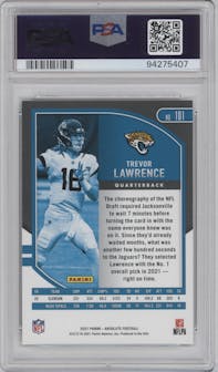 Trevor Lawrence from the 2021 Panini Absolute set graded by PSA and given an overall grade of 10.