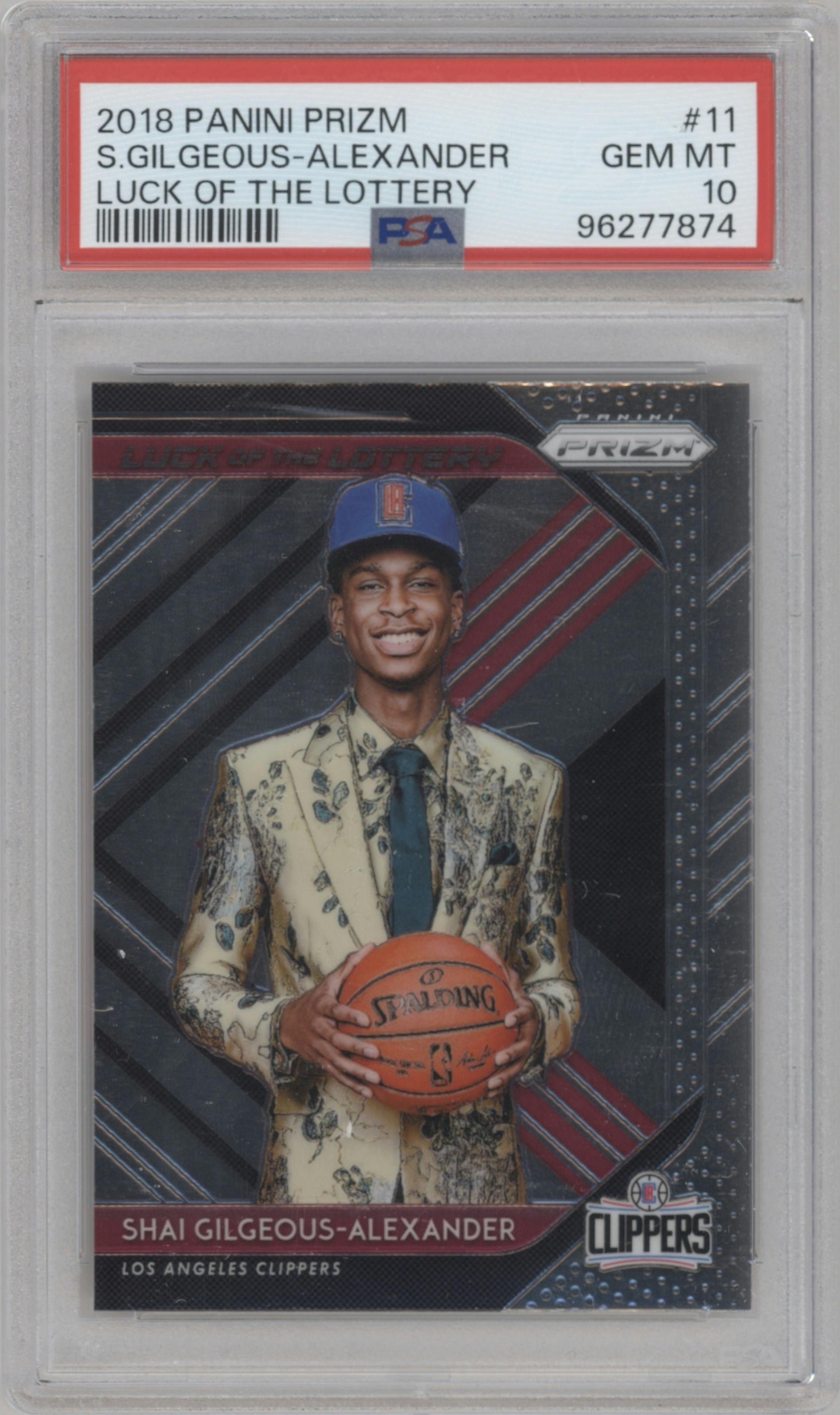 Shai Gilgeous-Alexander from the 2018-19 Panini Prizm set graded by PSA and given an overall grade of 10.