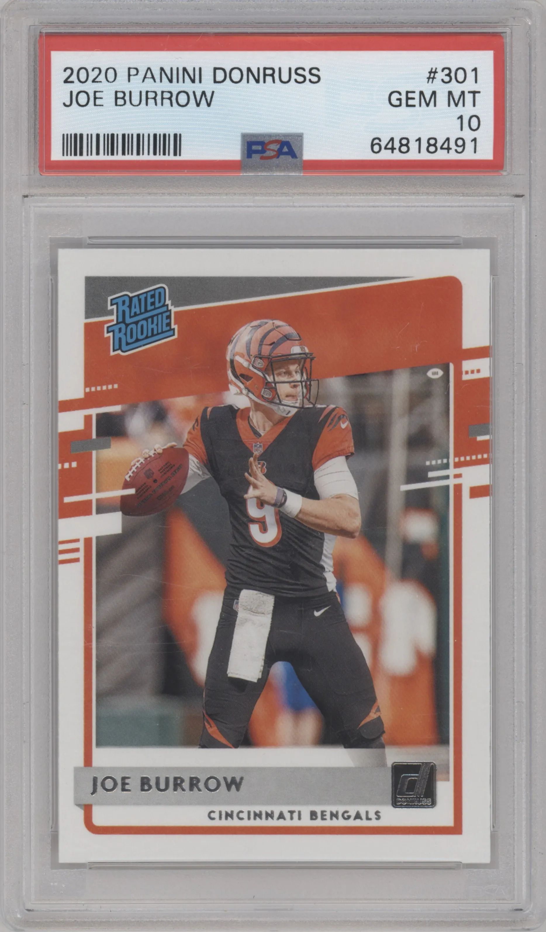 2020 Panini Donruss Rated Rookie Joe Burrow PSA 10