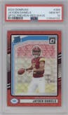 Jayden Daniels from the 2024 Donruss set featuring a Red Wave parallel graded by PSA and given an overall grade of 10.