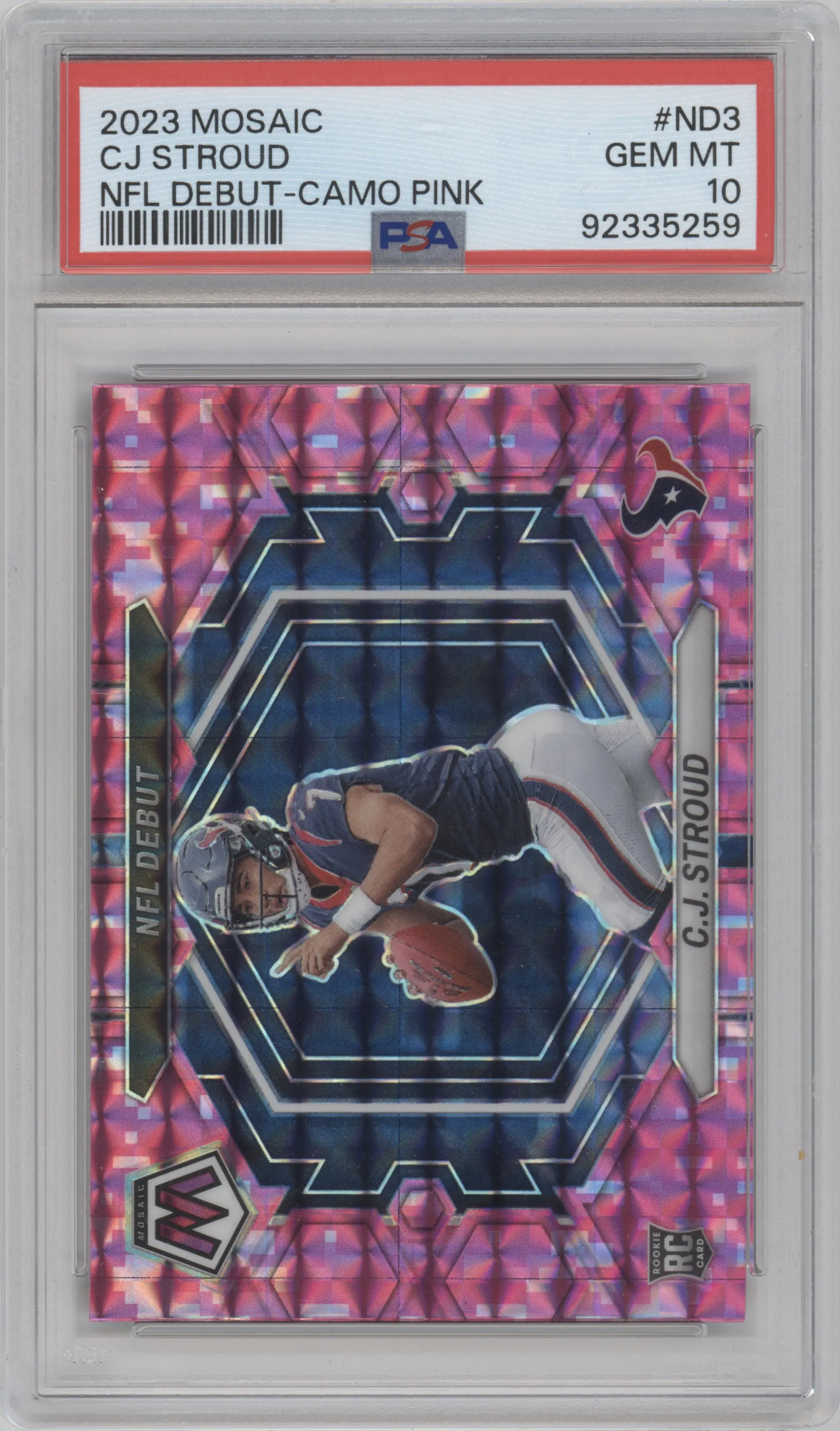 2023 Panini Mosaic NFL Debut C.J. Stroud Pink Camo PSA 10