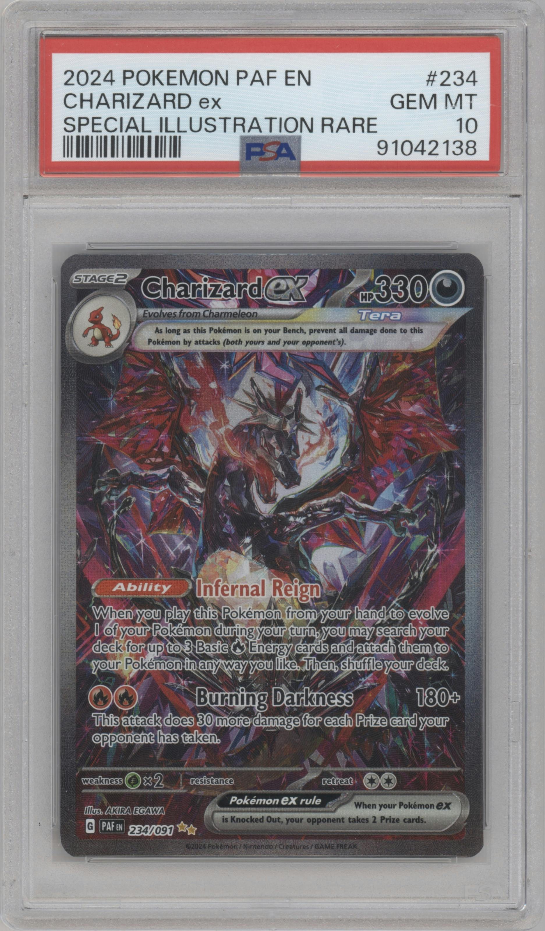 Charizard ex from the 2024 Pokemon SV set graded by PSA and given an overall grade of 10.