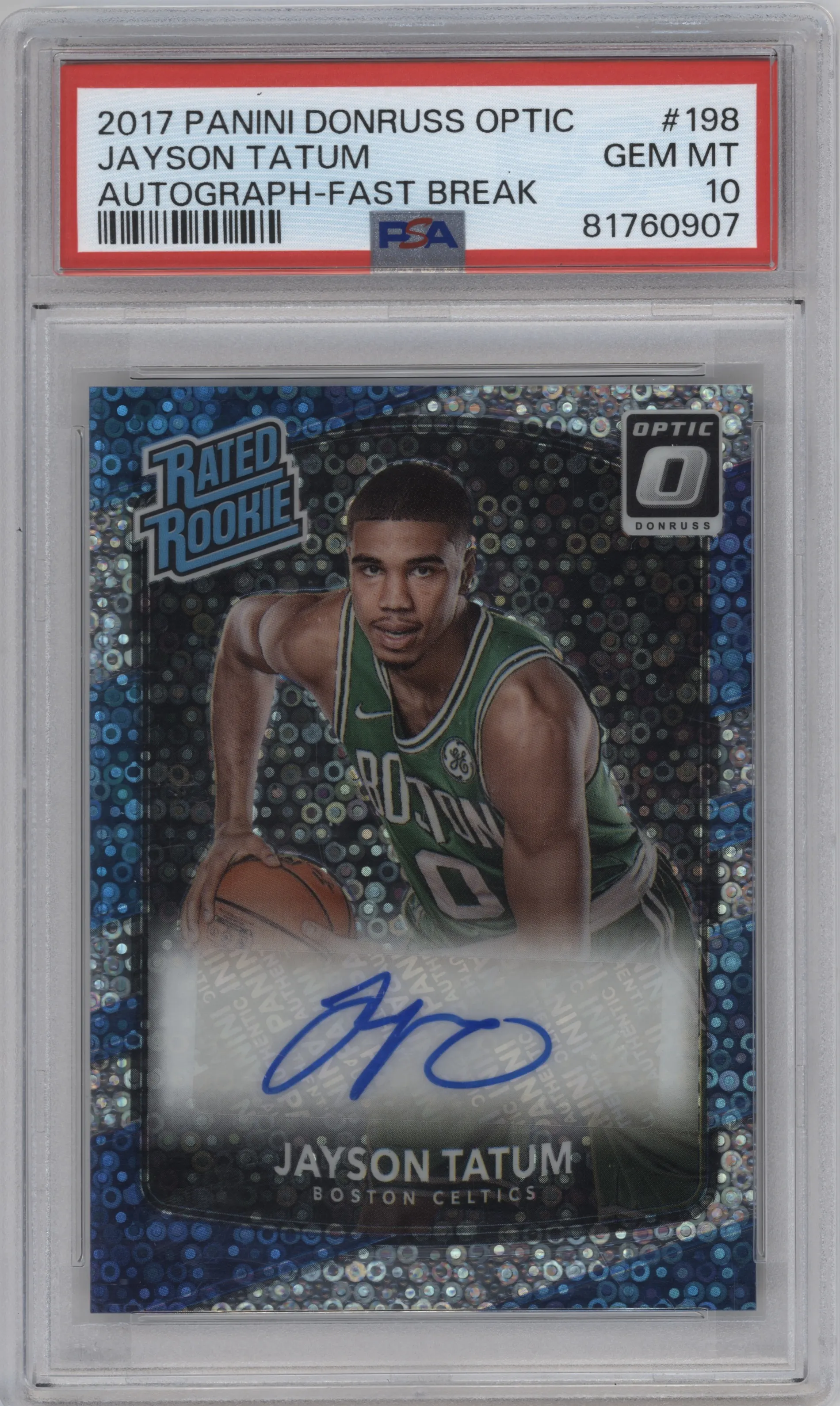 2017 Panini Donruss Optic Rtd.Rke.Sig. Jayson Tatum Fast Break #198 PSA 10