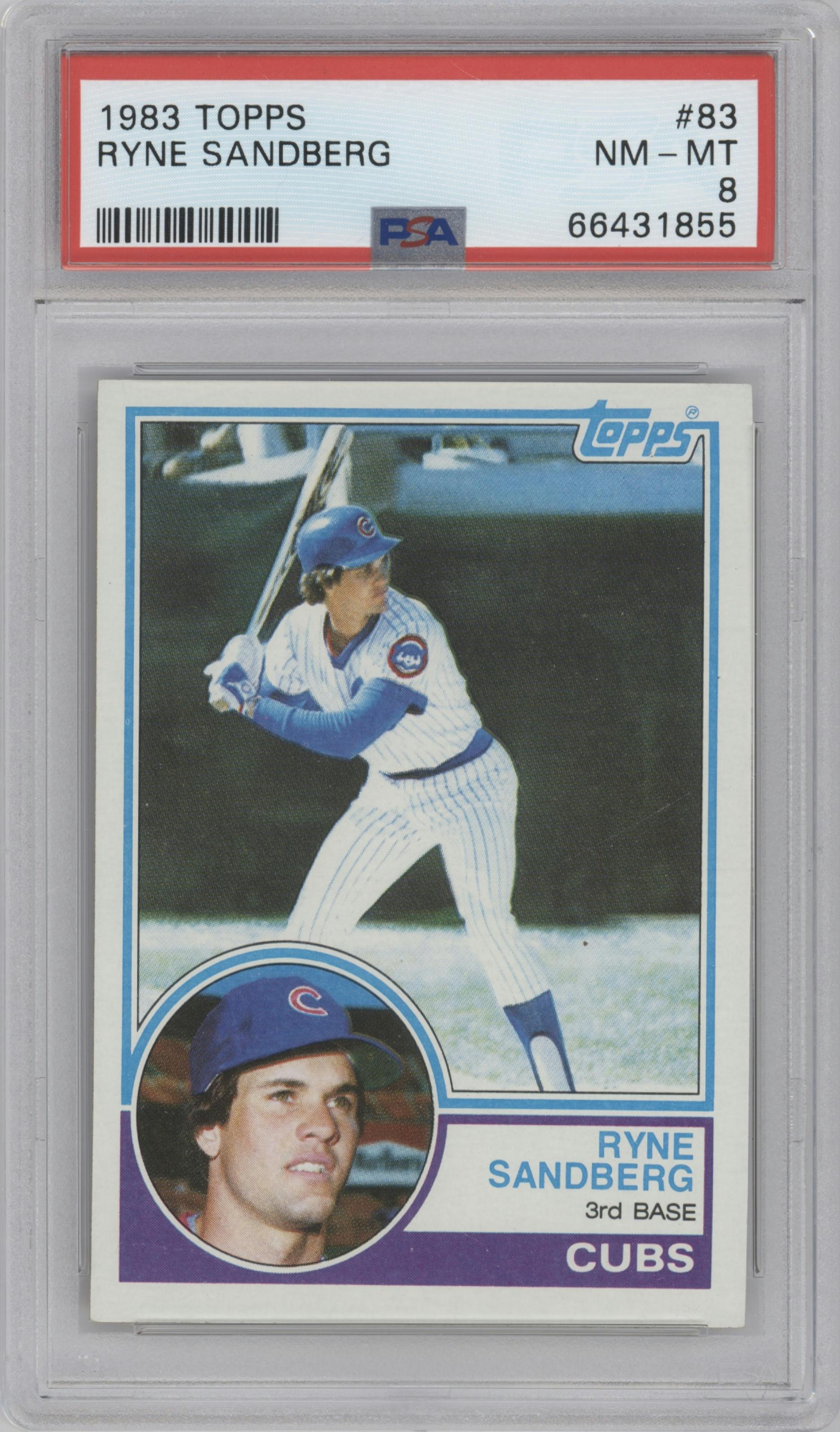 Ryne Sandberg from the 1983 Topps set graded by PSA and given an overall grade of 8.