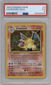 Charizard from the 1999 Pokemon set graded by PSA and given an overall grade of 5.