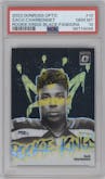 Zach Charbonnet from the 2023 Donruss Optic set featuring a Black Pandora parallel graded by PSA and given an overall grade of 10.
