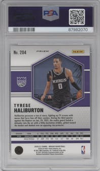 Tyrese Haliburton from the 2020-21 Panini Mosaic set featuring a Reactive Blue parallel graded by PSA and given an overall grade of 10.