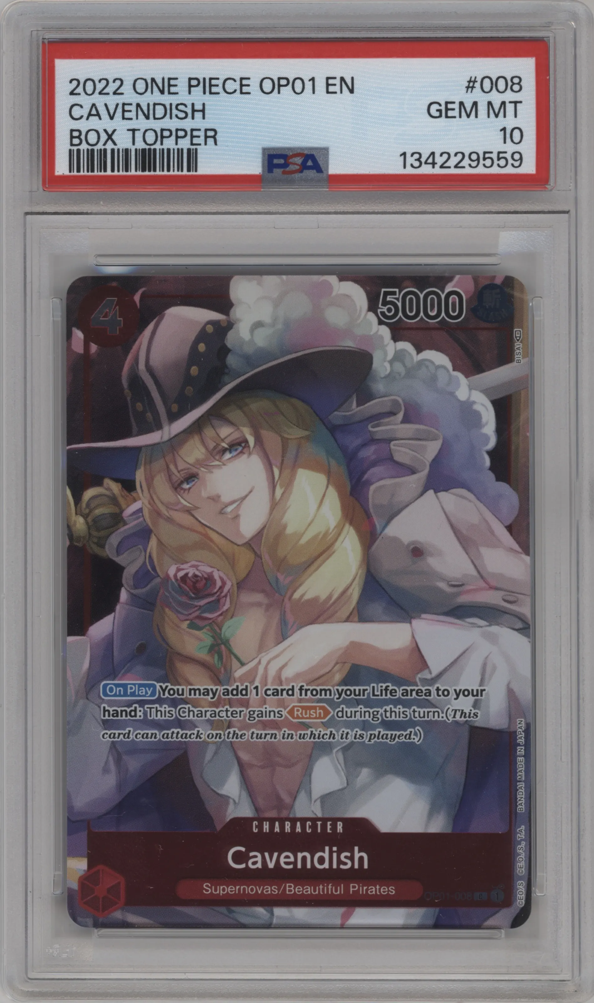 2022 One Piece Romance Dawn Cavendish Box Topper C #OP01-008 C PSA 10