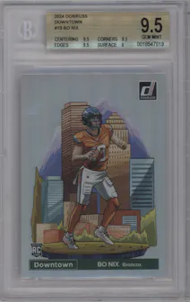 Bo Nix from the 2024 Donruss set graded by Beckett and given an overall grade of 9.5.