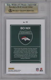 Bo Nix from the 2024 Donruss set graded by Beckett and given an overall grade of 9.5.