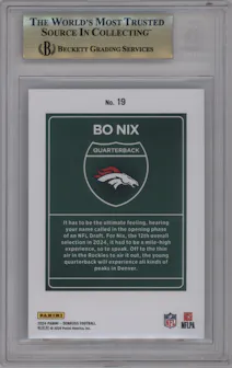 Bo Nix from the 2024 Donruss set graded by Beckett and given an overall grade of 9.5.