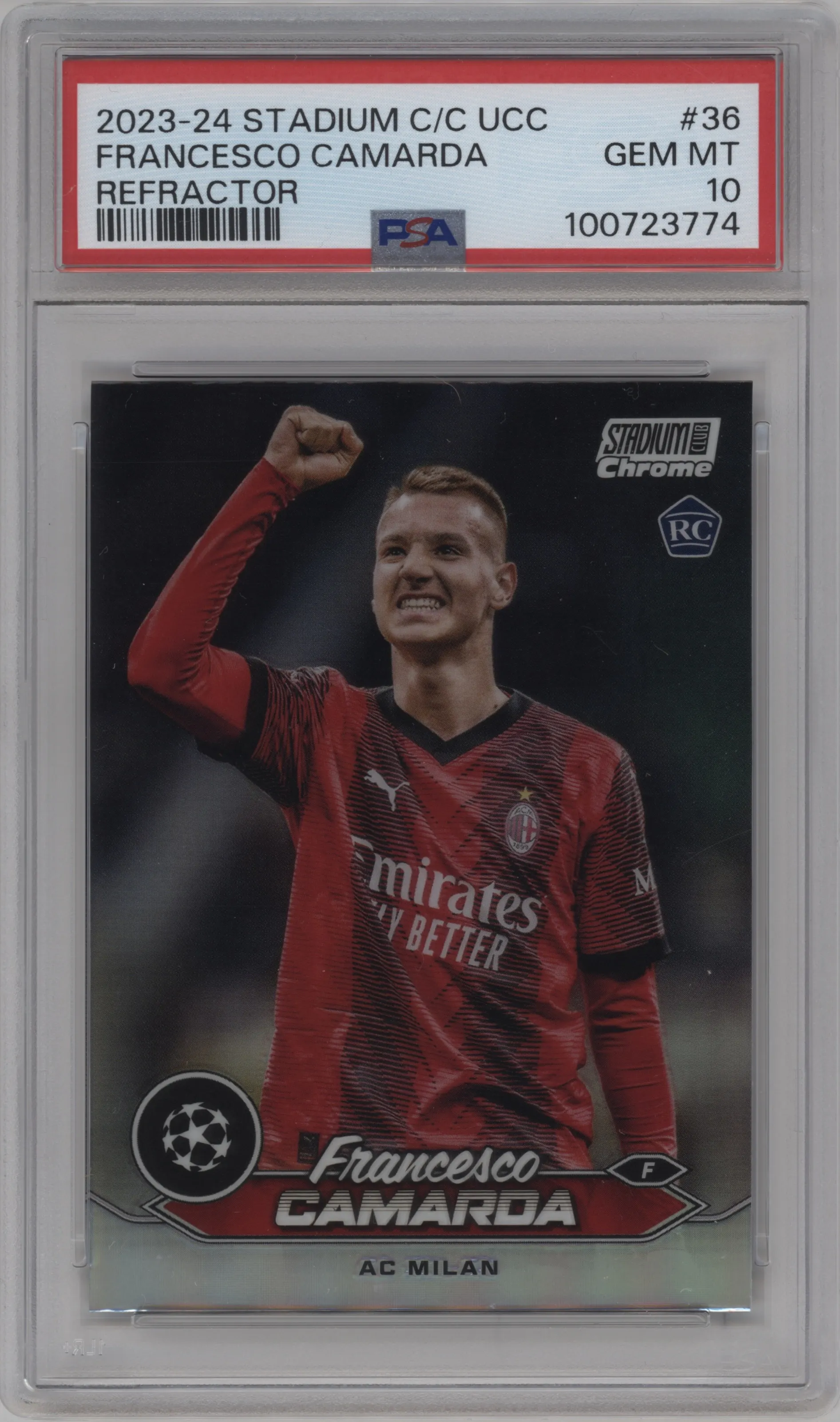 2023 Stadium Club Chrome UEFA Champions League Francesco Camarda Refractor PSA 10