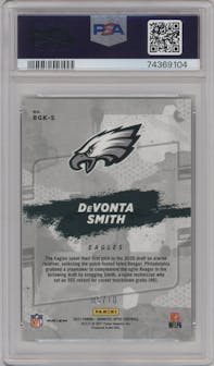 Devonta Smith from the 2021 Panini Donruss Optic set featuring a Gold parallel graded by PSA and given an overall grade of 10.