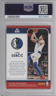 Luka Doncic from the 2018-19 Panini Chronicles set featuring a Green parallel graded by PSA and given an overall grade of 10.