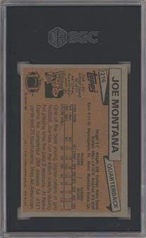 Joe Montana from the 1981 Topps  set graded by SGC and given an overall grade of 7.