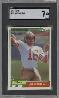 Joe Montana from the 1981 Topps  set graded by SGC and given an overall grade of 7.