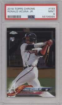 Ronald Acuna Jr. from the 2018 Topps Chrome set graded by PSA and given an overall grade of 9.