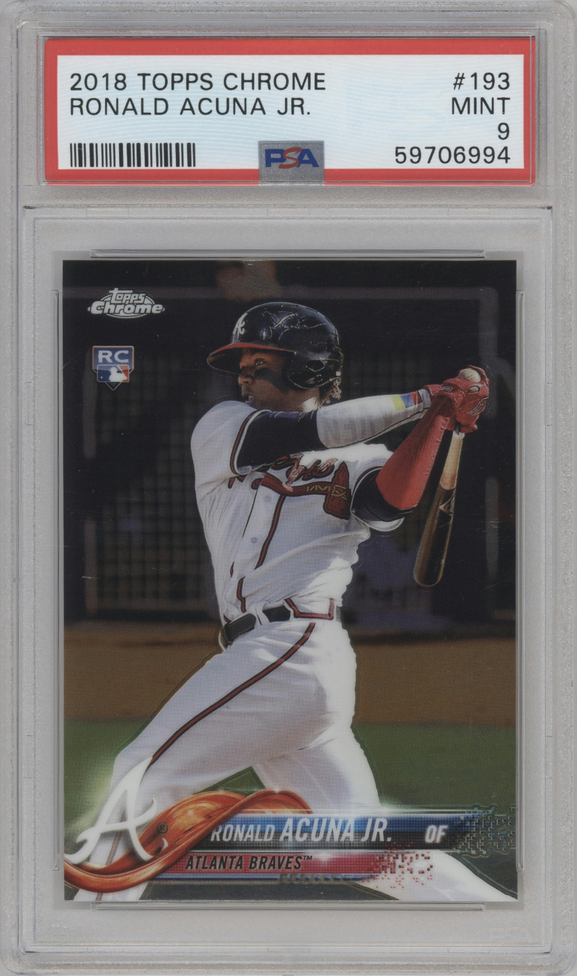 Ronald Acuna Jr. from the 2018 Topps Chrome set graded by PSA and given an overall grade of 9.