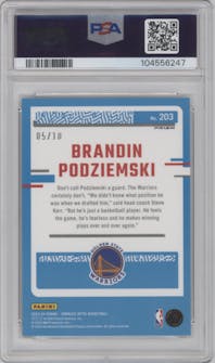 Brandin Podziemski from the 2023-24 Donruss Optic set featuring a Fast Break Gold parallel graded by PSA and given an overall grade of 9.