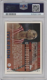 Allen Iverson from the 1996-97 Topps set graded by PSA and given an overall grade of 9.