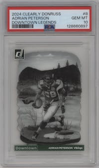 Adrian Peterson from the 2024 Panini Clearly Donruss set graded by PSA and given an overall grade of 10.