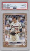 Max Fried from the 2022 Topps  Series 1 set featuring a Memorial Day Camo parallel graded by PSA and given an overall grade of 10.