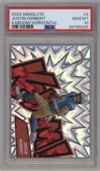 Justin Herbert from the 2023 Panini Absolute set graded by PSA and given an overall grade of 10.