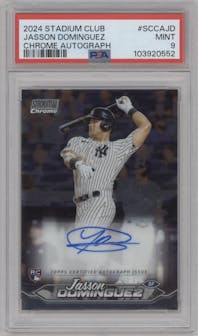 Jasson Dominguez from the 2024 Topps Stadium Club set graded by PSA and given an overall grade of 9.