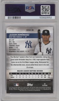 Jasson Dominguez from the 2024 Topps Stadium Club set graded by PSA and given an overall grade of 9.
