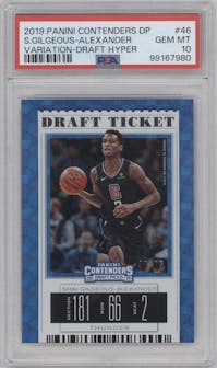 Shai Gilgeous-Alexander from the 2019-20 Panini Contenders Draft Picks set featuring a Draft Hyper Ticket parallel graded by PSA and given an overall grade of 10.