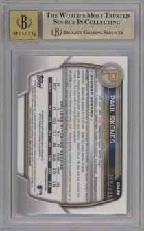 Paul Skenes from the 2023 Bowman Draft set featuring a Refractor parallel graded by Beckett and given an overall grade of 9.5.