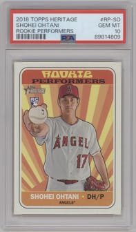 Shohei Ohtani from the 2018 Topps Heritage High Number set graded by PSA and given an overall grade of 10.