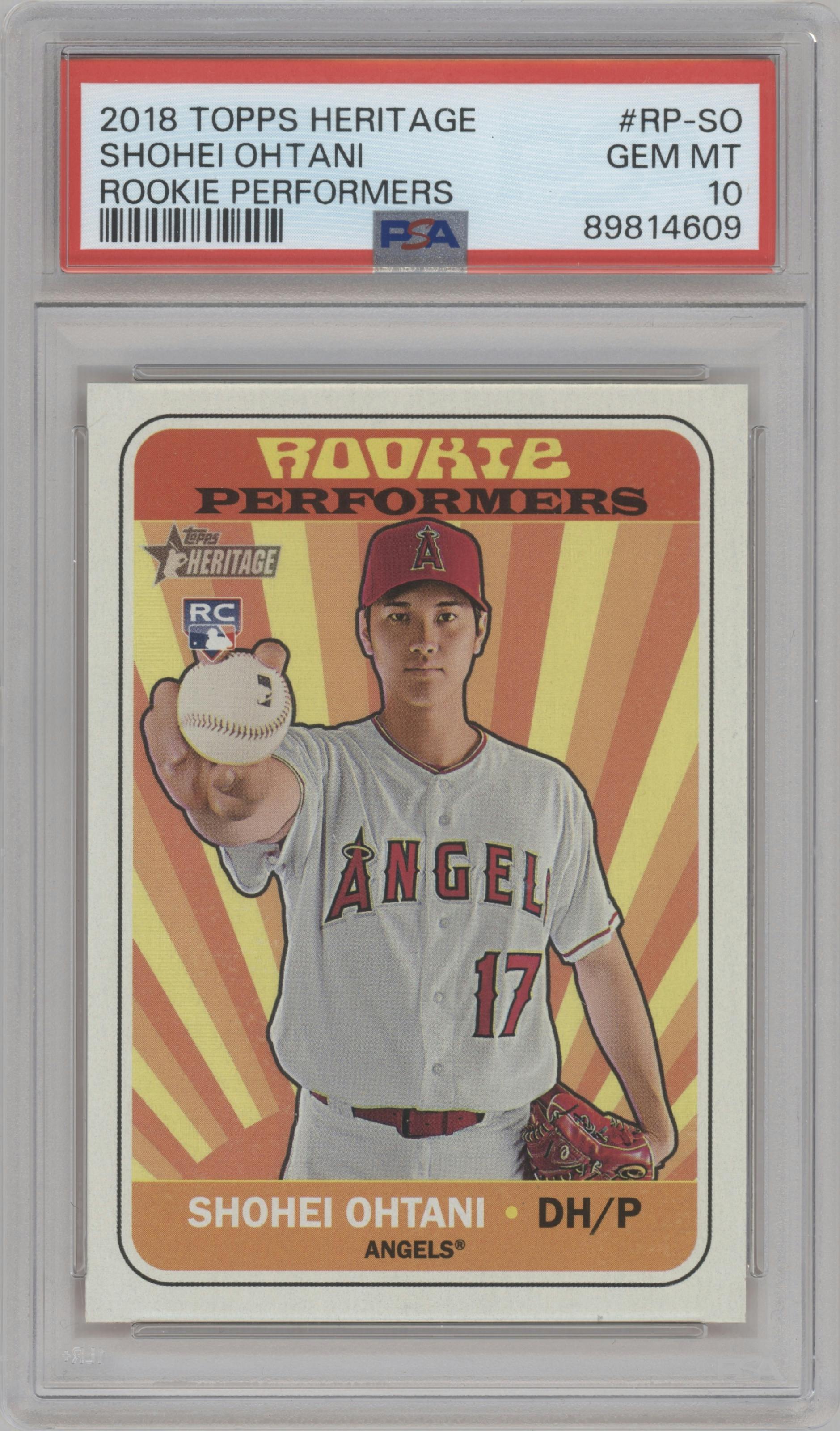 Shohei Ohtani from the 2018 Topps Heritage High Number set graded by PSA and given an overall grade of 10.
