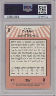 Shohei Ohtani from the 2018 Topps Heritage High Number set graded by PSA and given an overall grade of 10.