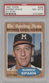 Warren Spahn from the 1962 Topps set graded by PSA and given an overall grade of 8.