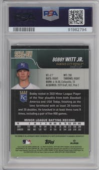Bobby Witt Jr. from the 2022 Topps Stadium Club set graded by PSA and given an overall grade of 10.