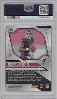 Michael Penix Jr. from the 2024 Panini Prizm set featuring a Lazer Prizm parallel graded by PSA and given an overall grade of 10.